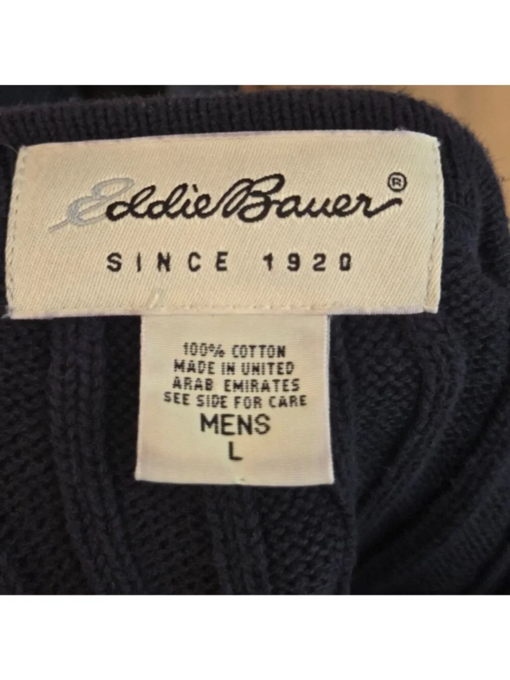 Eddie Bauer Men's Sweater Crewneck Long Sleeve Pullover Rib Knit Navy Size L - Picture 7 of 7
